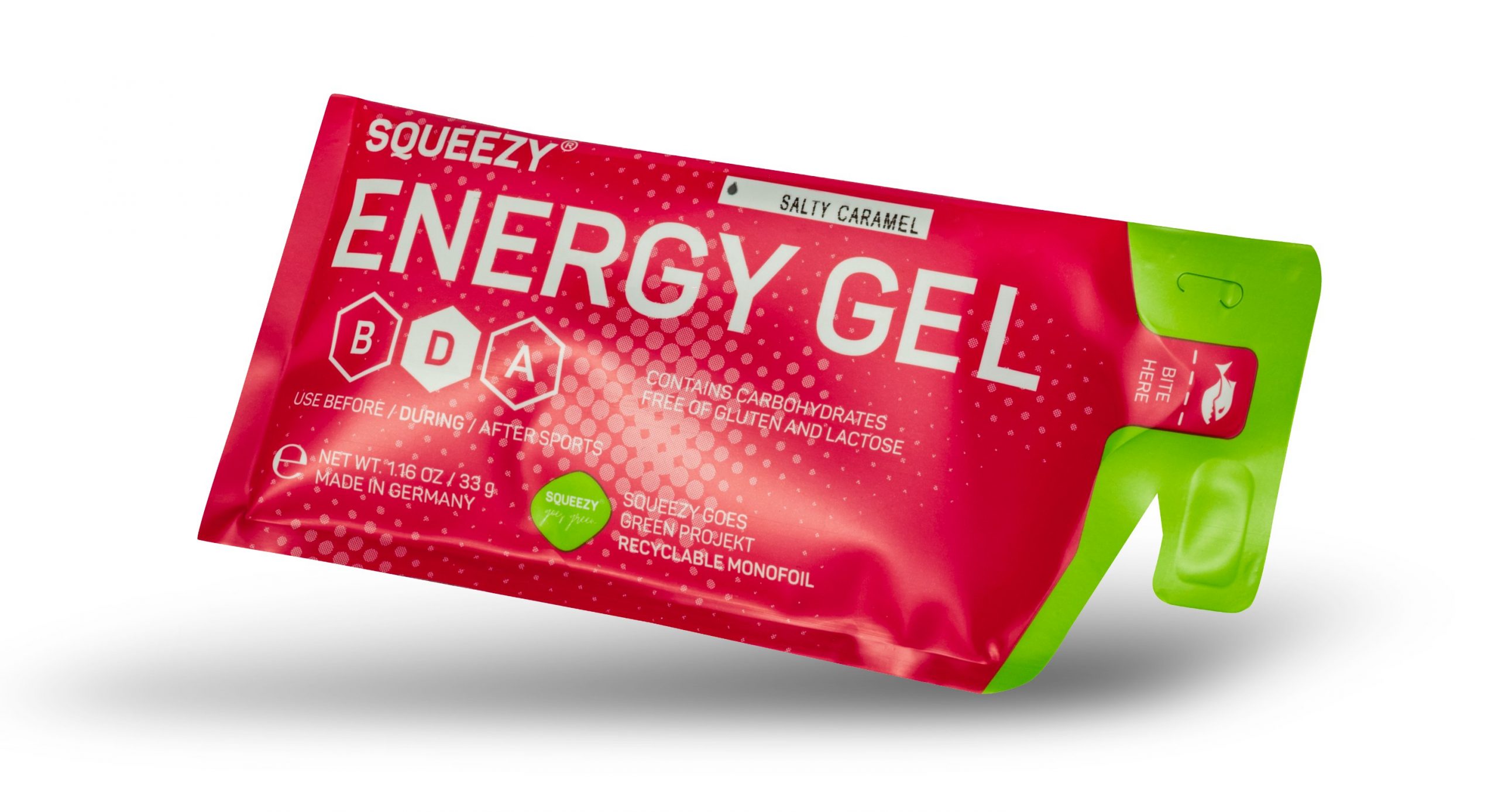 Squeezy Energy Gel in der neuen, recyclingfähigen Monofolie.